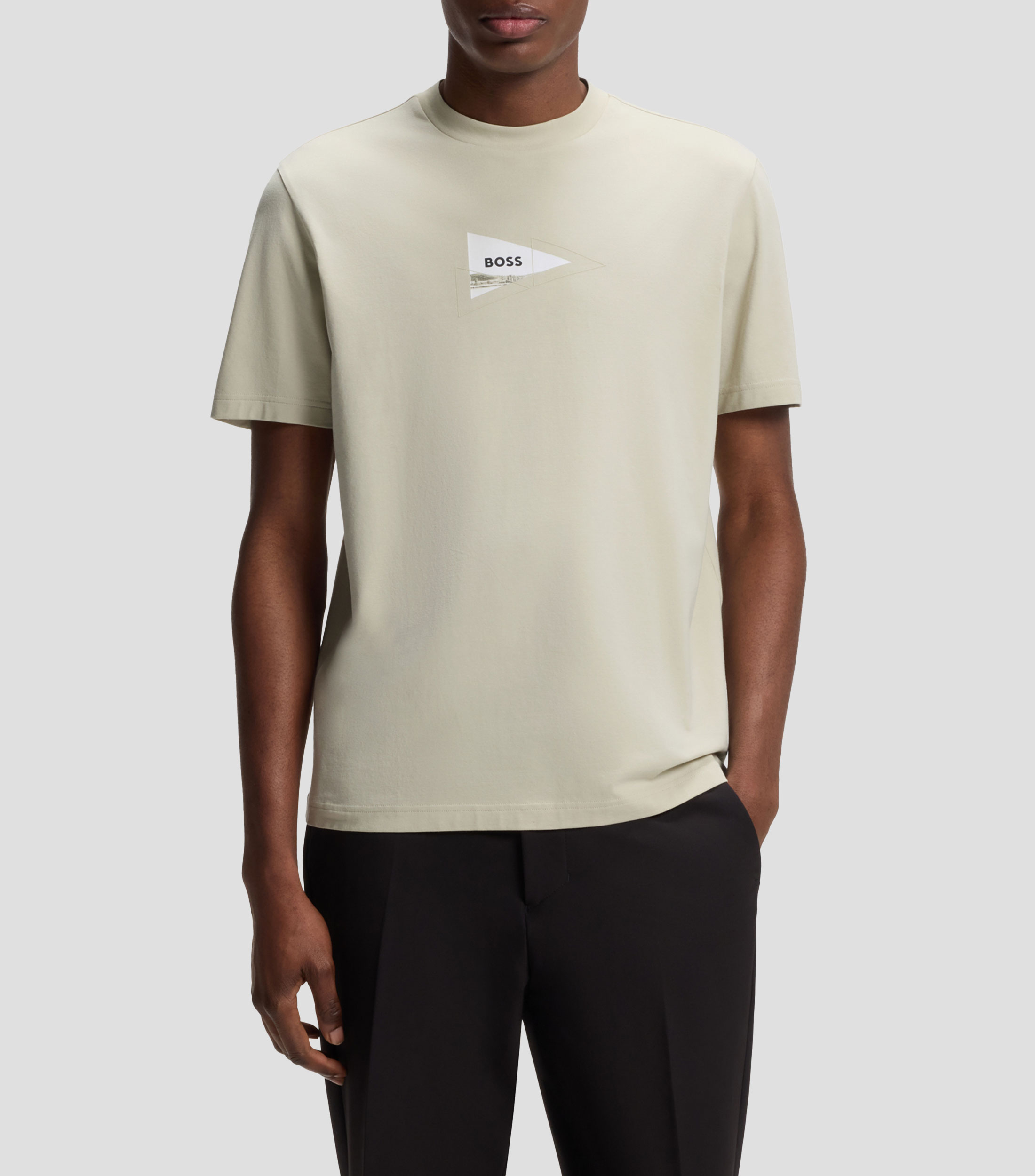 Playera regular en algodón elástico con estampado fotográfico Hombre